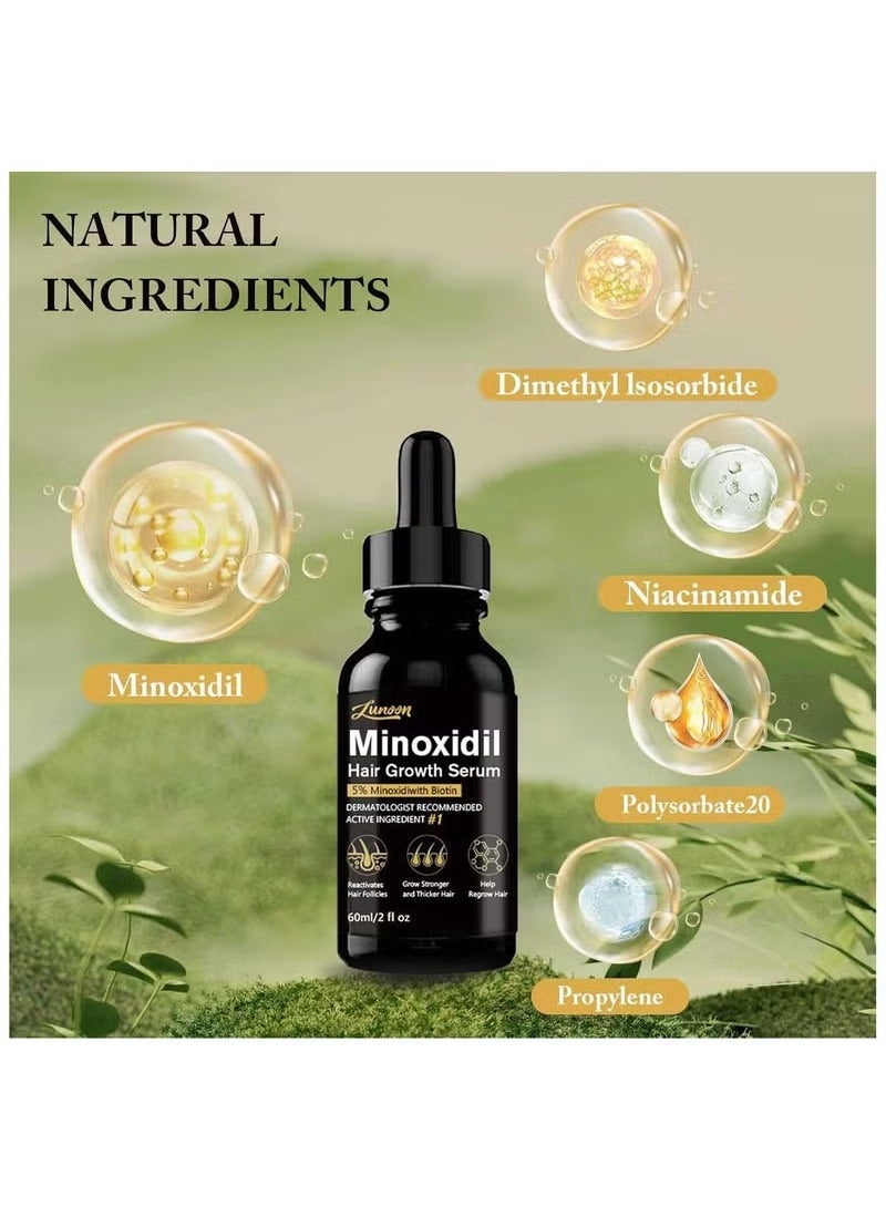 LUNOON 5% Minoxidil Hair Growth Serum for Men With Biotin & Panthenol, Men Beard Growth with Biotin and Minoxidil Extract Serum for Hair Loss, Thinning and Faster Regrowth Treatment - Image 3