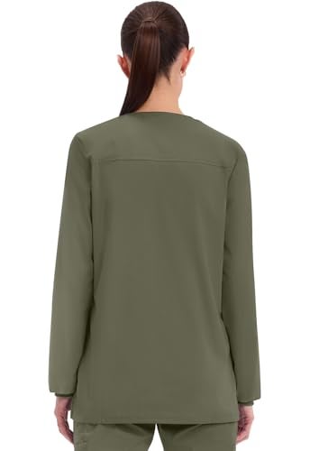 Cherokee Scrub for Women Snap Front Jacket with 3 Pockets, Fade Resistant, 2-Way Stretch, Soft & Durable Fabric - WW340, XL, Olive - Image 4