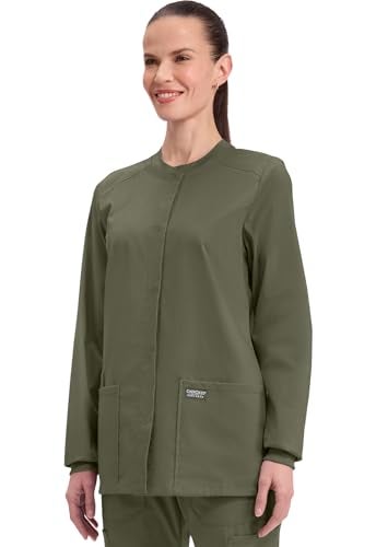 Cherokee Scrub for Women Snap Front Jacket with 3 Pockets, Fade Resistant, 2-Way Stretch, Soft & Durable Fabric - WW340, XL, Olive - Image 3