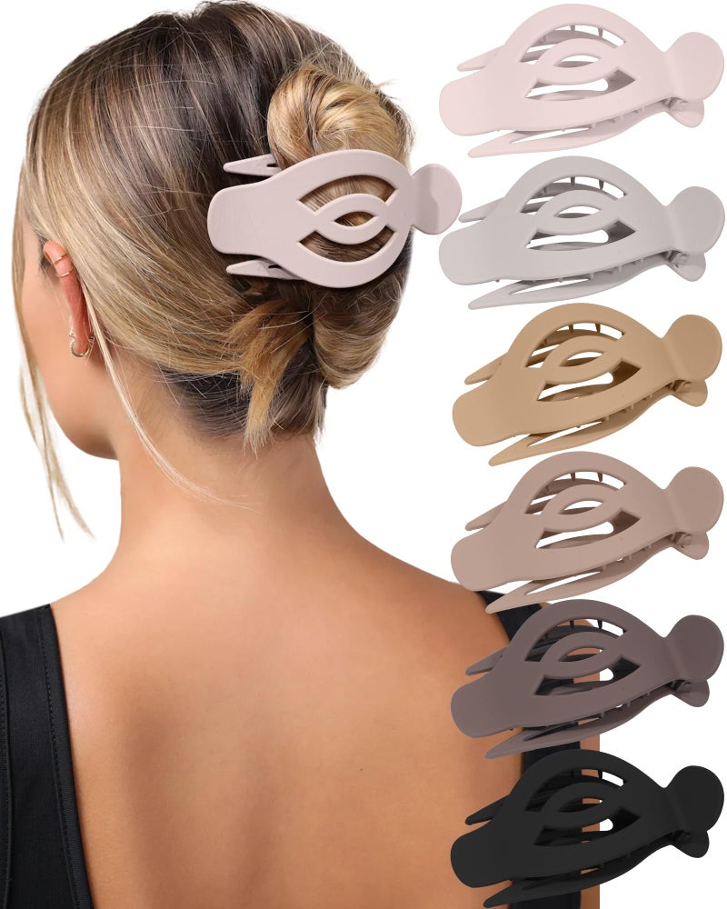 AWAYTR 6Pcs Upgrade Large Flat Hair Claw Clips for Women Girls, 5" Non-slip Duckbill Hair Clips for Long, Thick, Thin Hair, Comfortable for Driving & Lying Down (Matte (Neutral)) - Image 1