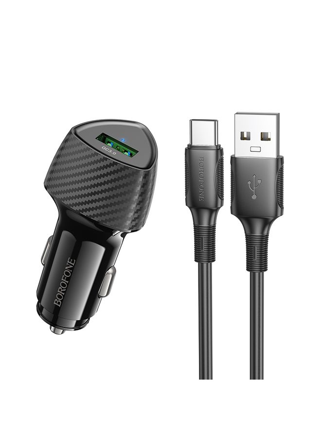 بيوينتي BOROFONE BZ31 Solid Single QC3.0 Car Charger Set with USB to Type-C Cable(Black) - Image 1