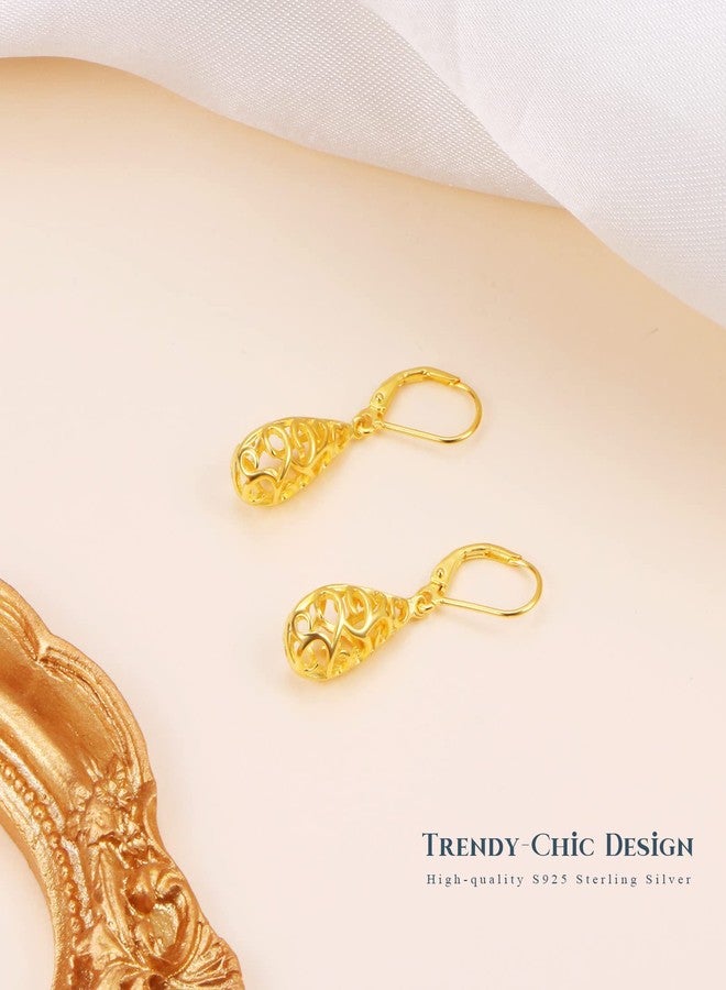 Ladytree 14K Gold Plated Teardrop Filigree Dangle Drop Leverback Earrings Dangling Trendy Dangly Fashion Jewelry for Women Ladies Mother Mom - Image 5
