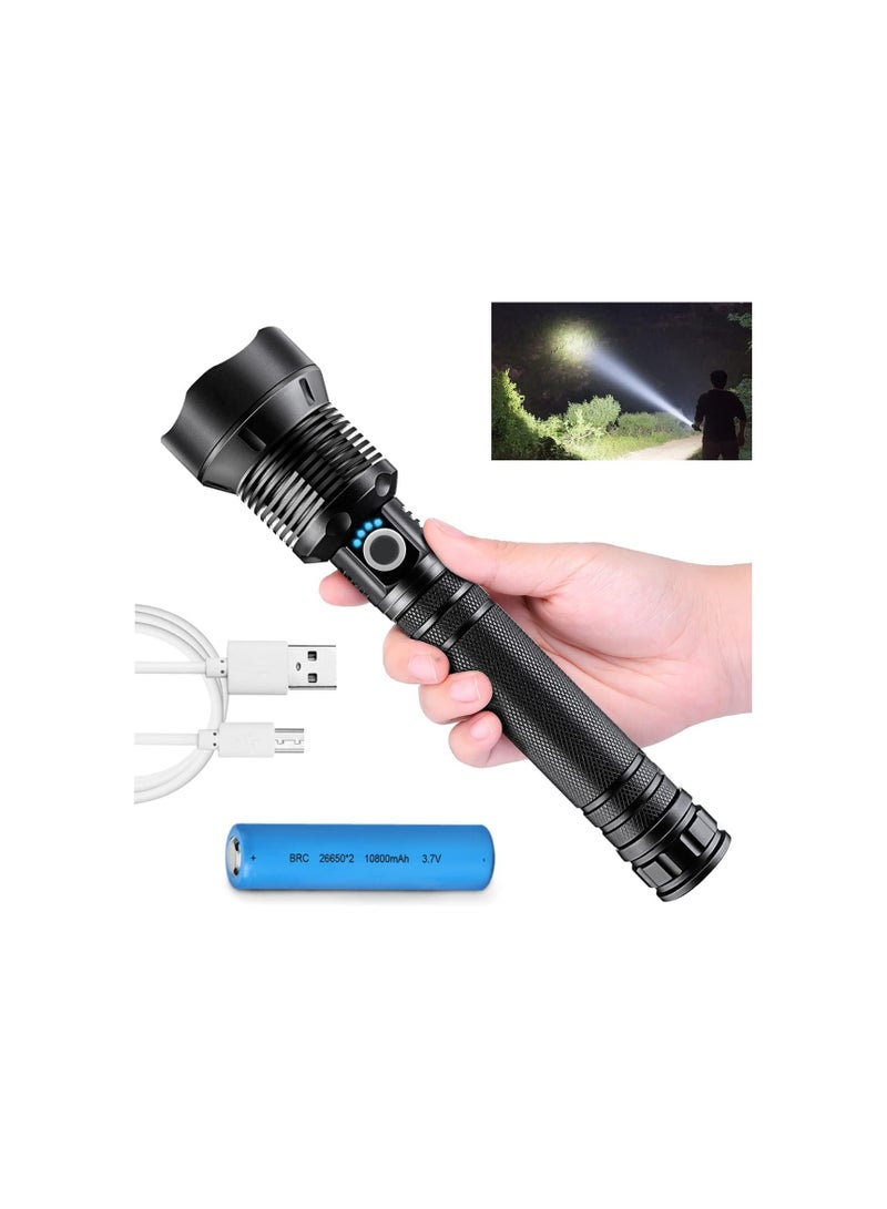 Dubkart Super Bright Rechargeable LED Flashlights 10000mAh Parallel Battery Zoom Waterproof Torch with Zoom for Hiking Camping Ride or Emergency (Black) - Image 1