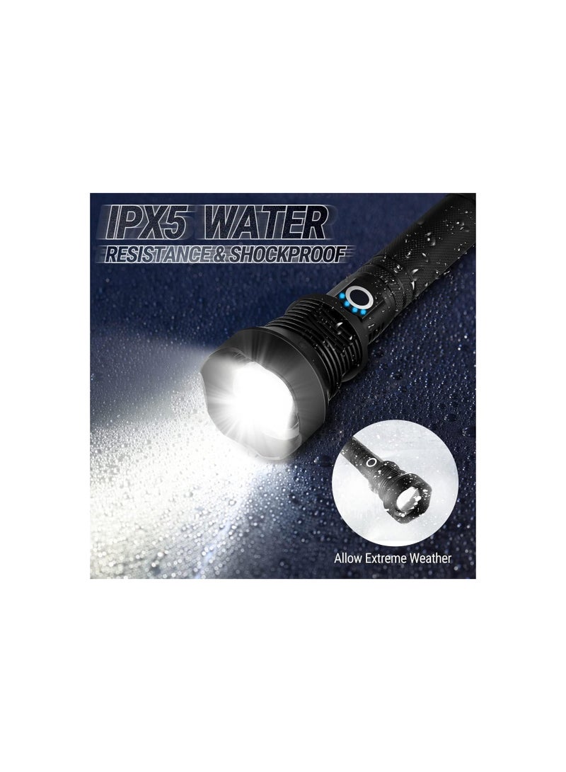 Dubkart Super Bright Rechargeable LED Flashlights 10000mAh Parallel Battery Zoom Waterproof Torch with Zoom for Hiking Camping Ride or Emergency (Black) - Image 4