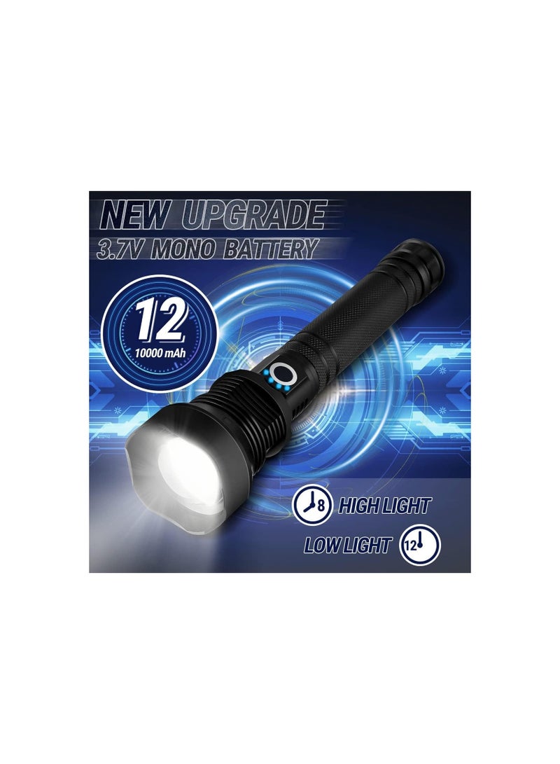 Dubkart Super Bright Rechargeable LED Flashlights 10000mAh Parallel Battery Zoom Waterproof Torch with Zoom for Hiking Camping Ride or Emergency (Black) - Image 5