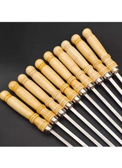 VIO Stainless Steel Flat Barbecue Grill Skewers for Meat Shrimp Chicken Vegetables with Wooden Handle Shish Kabab Sticks Marshmallow Roasting Sticks Hot Dog Forks for BBQ Grilling  - Image 3