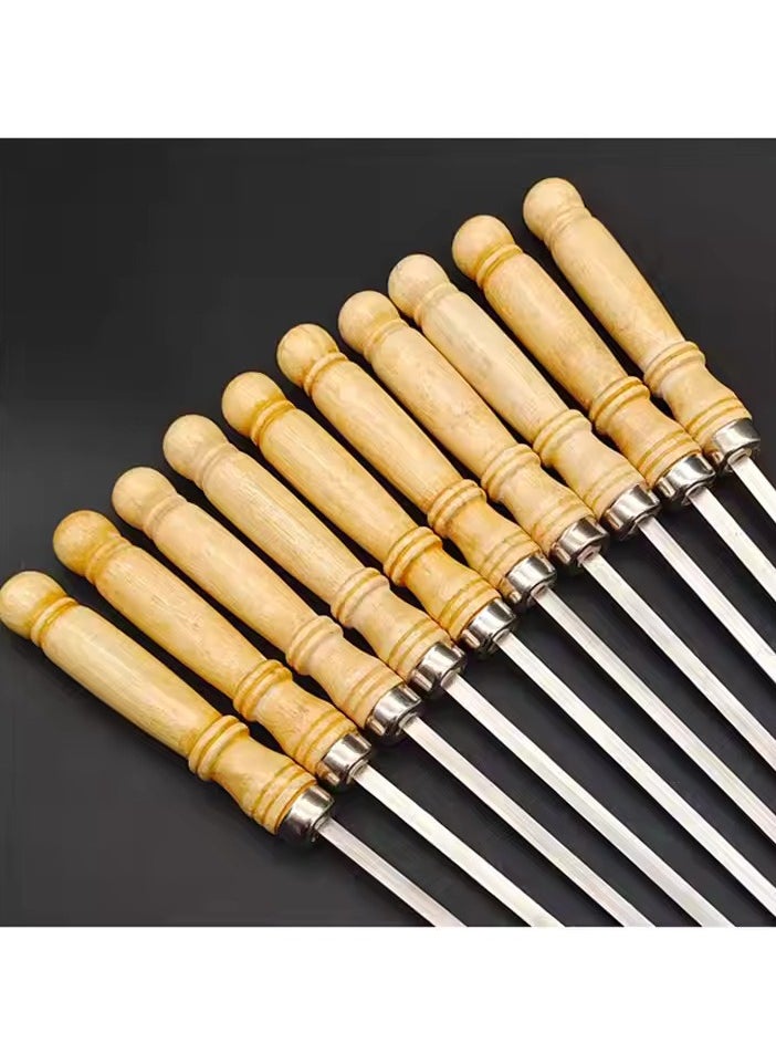 VIO Stainless Steel Flat Barbecue Grill Skewers for Meat Shrimp Chicken Vegetables with Wooden Handle Shish Kabab Sticks Marshmallow Roasting Sticks Hot Dog Forks for BBQ Grilling  - Image 3