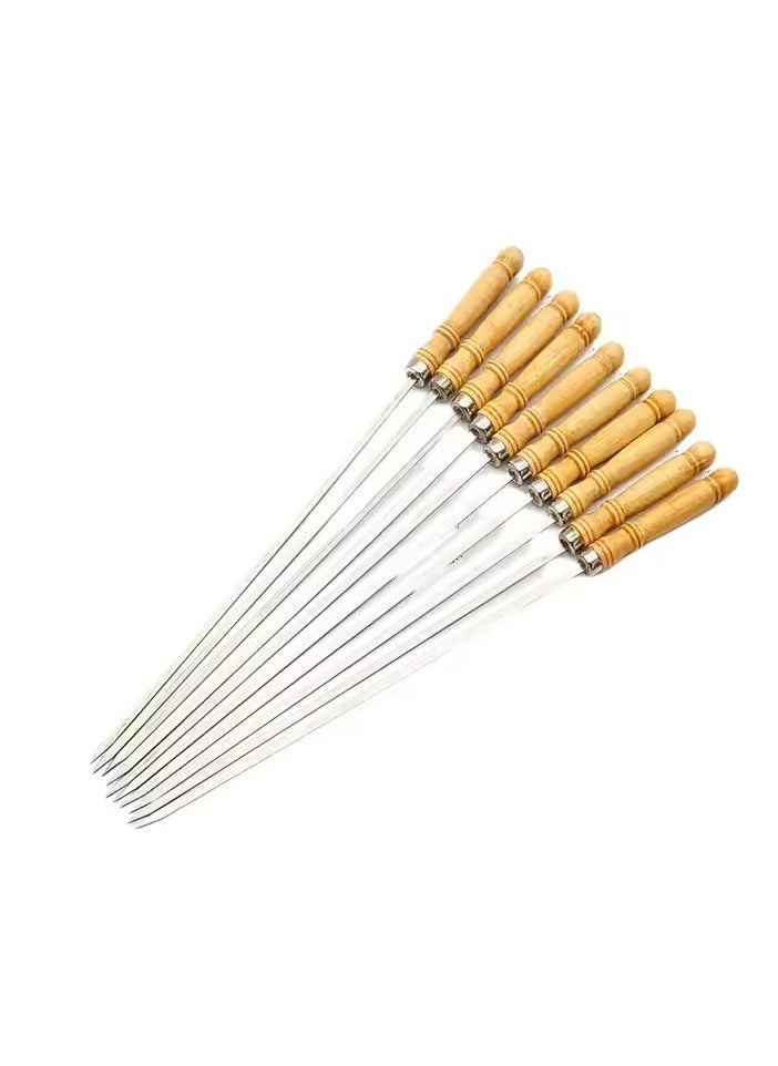 VIO Stainless Steel Flat Barbecue Grill Skewers for Meat Shrimp Chicken Vegetables with Wooden Handle Shish Kabab Sticks Marshmallow Roasting Sticks Hot Dog Forks for BBQ Grilling  - Image 1