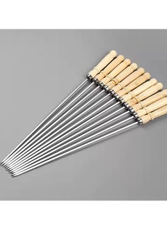 VIO Stainless Steel Flat Barbecue Grill Skewers for Meat Shrimp Chicken Vegetables with Wooden Handle Shish Kabab Sticks Marshmallow Roasting Sticks Hot Dog Forks for BBQ Grilling  - Image 2