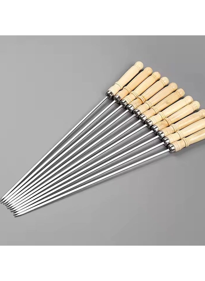 VIO Stainless Steel Flat Barbecue Grill Skewers for Meat Shrimp Chicken Vegetables with Wooden Handle Shish Kabab Sticks Marshmallow Roasting Sticks Hot Dog Forks for BBQ Grilling  - Image 2
