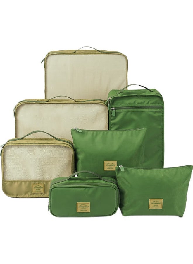 M Square Travel Storage Bag, Luggage Organizer, 7-piece Set, Clothes Underwear Shoe Bag, Shoe Pouch, Norsen Green - Image 1