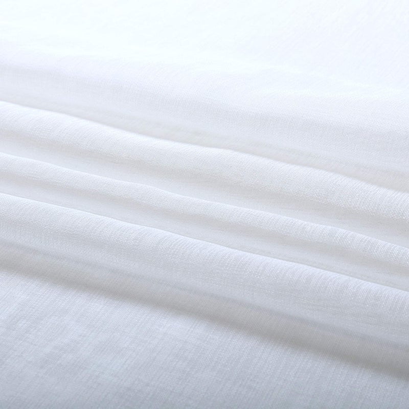 MISS SELECTEX Linen Look Pom Pom Tasseled Sheer Curtains - Rod Pocket Voile Semi-Sheer Curtains for Living and Bedroom, Set of 2 Curtain Panels (52 x 84 inch, White) - Image 5