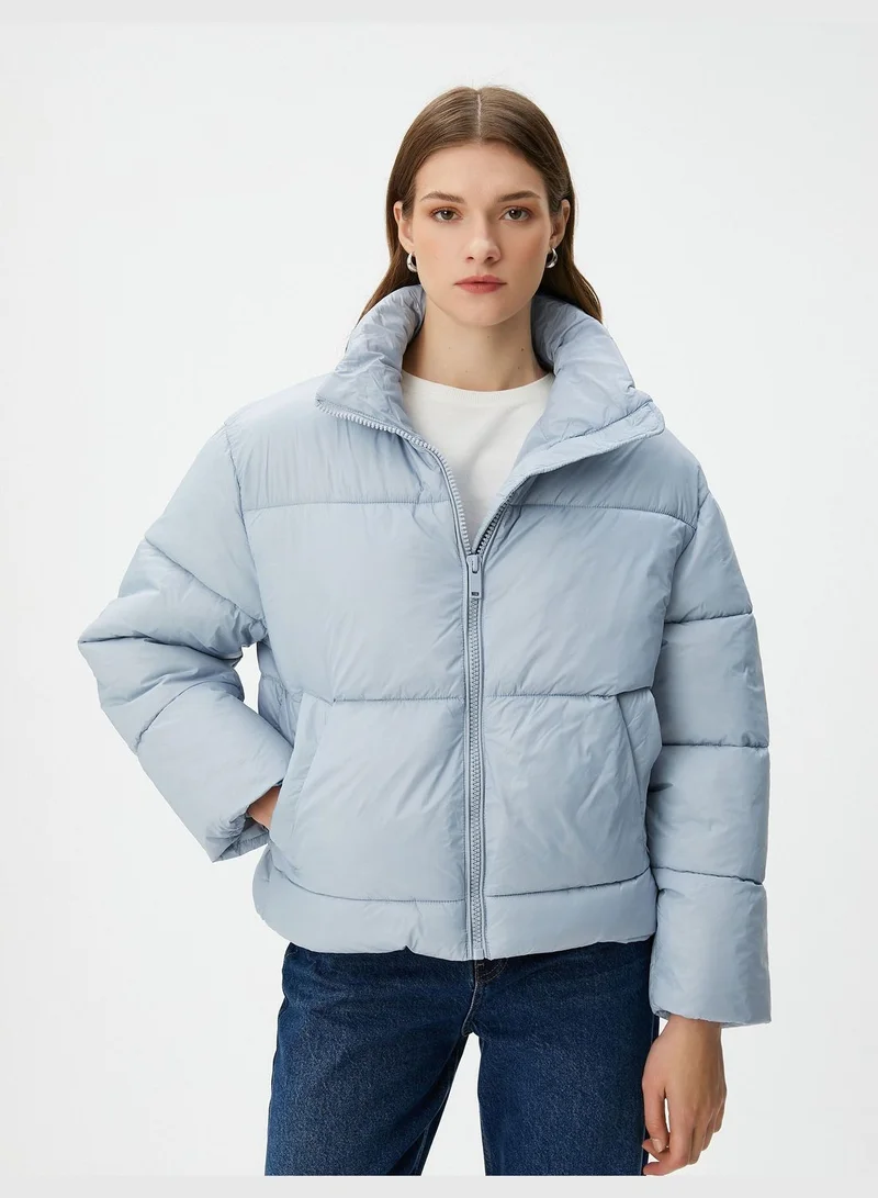 كوتون Zipper and Pocket Detail Short Puffer Coat