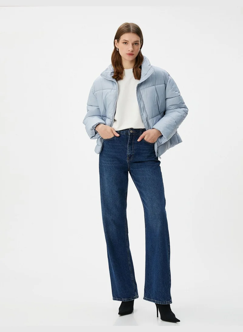 كوتون Zipper and Pocket Detail Short Puffer Coat