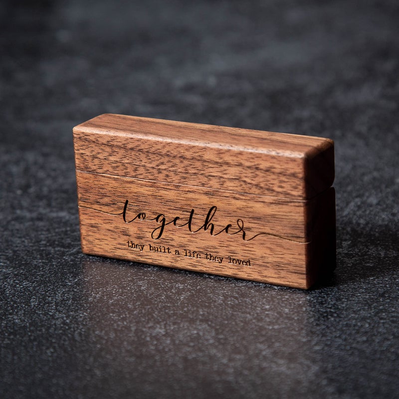 MUUJEE Together Wide Double Ring Box - Engraved Slim Wooden Ring Case Box for Wedding Ceremony Engagement Proposal Ring Bearer Box - Anniversary Birthday Gift Ideas (Together) - Image 5