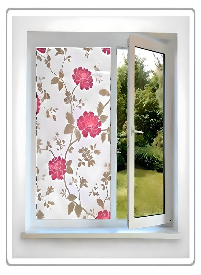 Smart Window ملصقات فينيل شفافة للنوافذ بتصميم زهرة حمراء من سمارت ويندو، مناسبة للأبواب الأمامية/الحمامات/النوافذ الجانبية/النوافذ (17.7 بوصة × 78.7 بوصة)، بنمط نباتي - Image 1