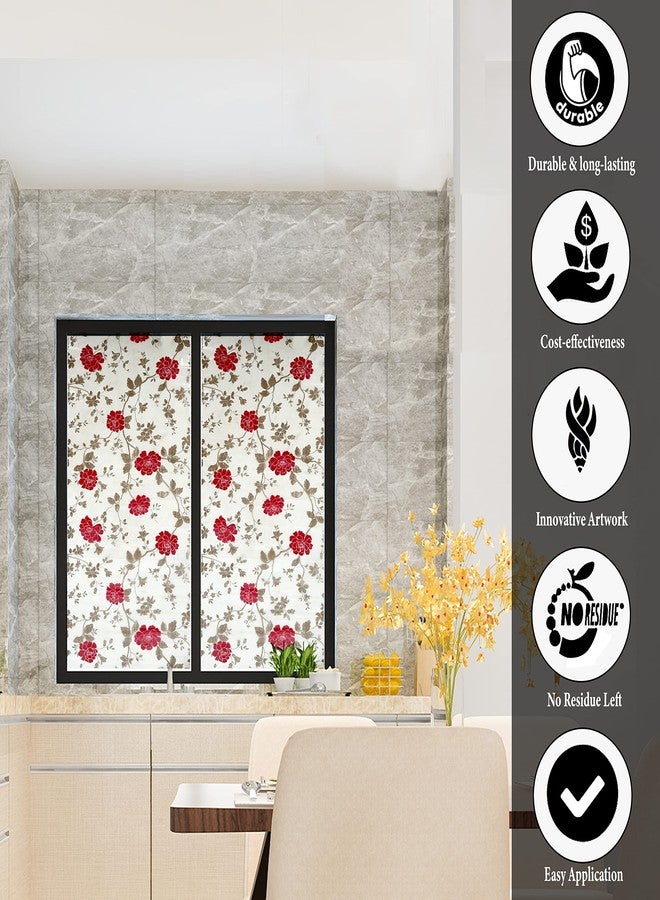 Smart Window ملصقات فينيل شفافة للنوافذ بتصميم زهرة حمراء من سمارت ويندو، مناسبة للأبواب الأمامية/الحمامات/النوافذ الجانبية/النوافذ (17.7 بوصة × 78.7 بوصة)، بنمط نباتي - Image 5