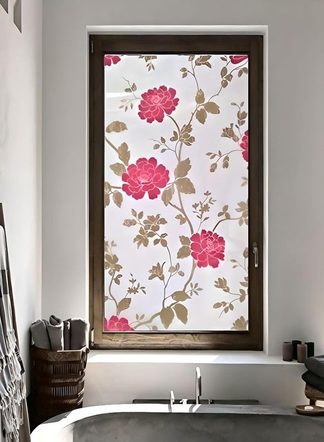 Smart Window ملصقات فينيل شفافة للنوافذ بتصميم زهرة حمراء من سمارت ويندو، مناسبة للأبواب الأمامية/الحمامات/النوافذ الجانبية/النوافذ (17.7 بوصة × 78.7 بوصة)، بنمط نباتي - Image 4