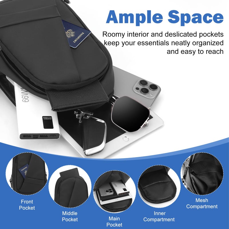 Hoedia Crossbody Sling Bag for Men Women, Shoulder Cross Body Bag EDC Back Pack with Reflective Strip and Multiple Pockets - Image 3
