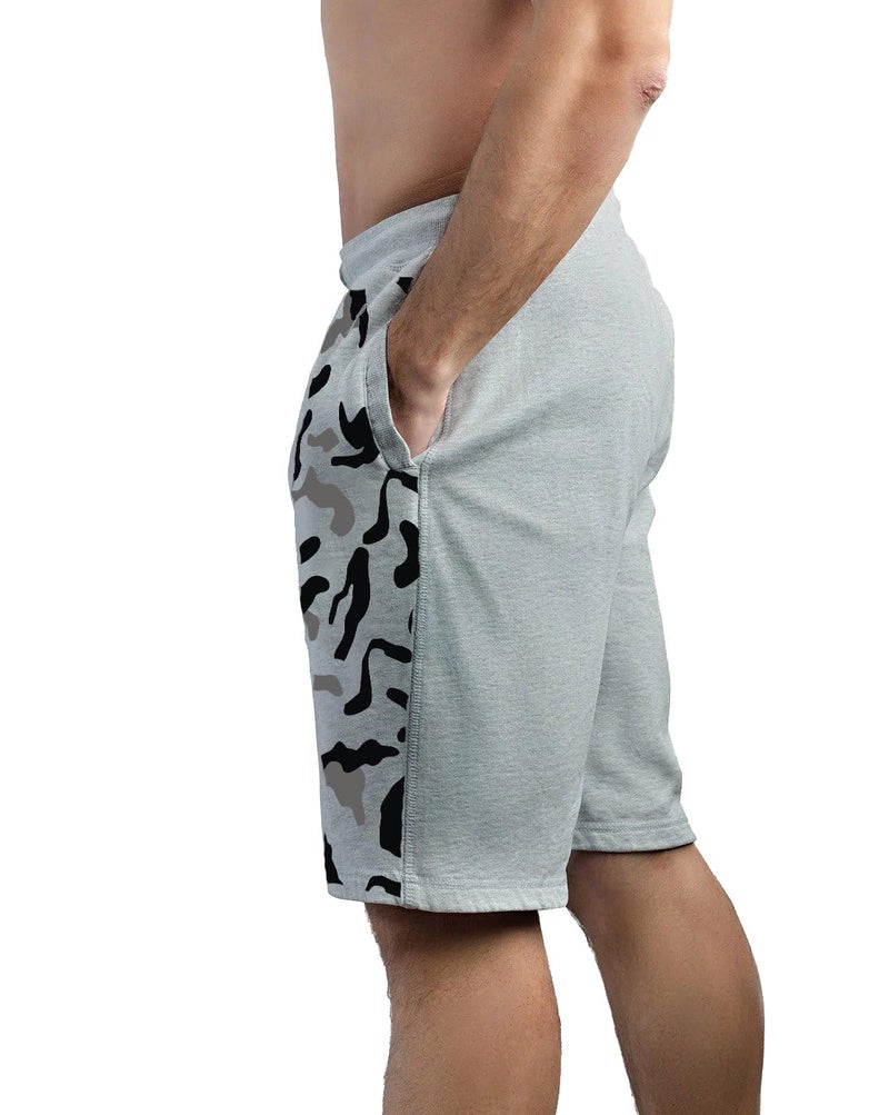hotfits Men's Grey Cotton Regular Shorts - Workout, Gym, Running, Yoga and Sports Shorts - Camouflage Printed - Image 2