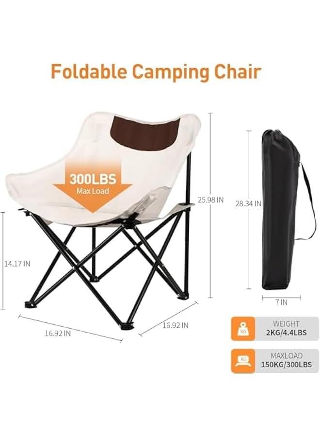 HOOKOR Folding Moon Chair, Lightweight Camping Chair with Side Pocket, Foldable Backpacking Chair Ultra Durable for Outdoor Hiking Beach Travel with Carrying Bag, Supports up to 300LBS (Beige) - Image 3