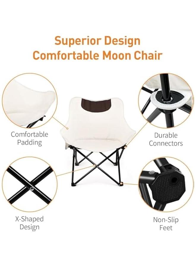 HOOKOR Folding Moon Chair, Lightweight Camping Chair with Side Pocket, Foldable Backpacking Chair Ultra Durable for Outdoor Hiking Beach Travel with Carrying Bag, Supports up to 300LBS (Beige) - Image 4