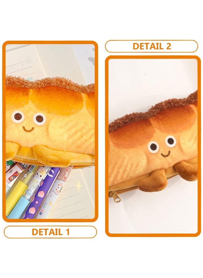 حافظة أقلام رصاص كرتونية كبيرة السعة، مع 5 أقلام جل سريعة الجفاف، 0.5 مم، حافظة أقلام لطيفة بتصميم "توست" من القطيفة، مناسبة للطلاب، مناسبة للمدرسة أو المكتب أو السفر.