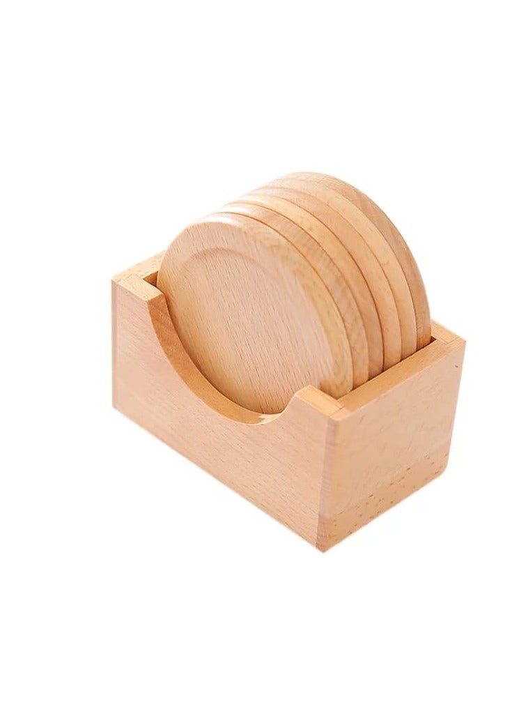 Liying Natural Wooden Coasters Set for Drinking Glasses, Tabletop Protection for Any Table Type, Set of 6 (Light Brown)  - Image 1