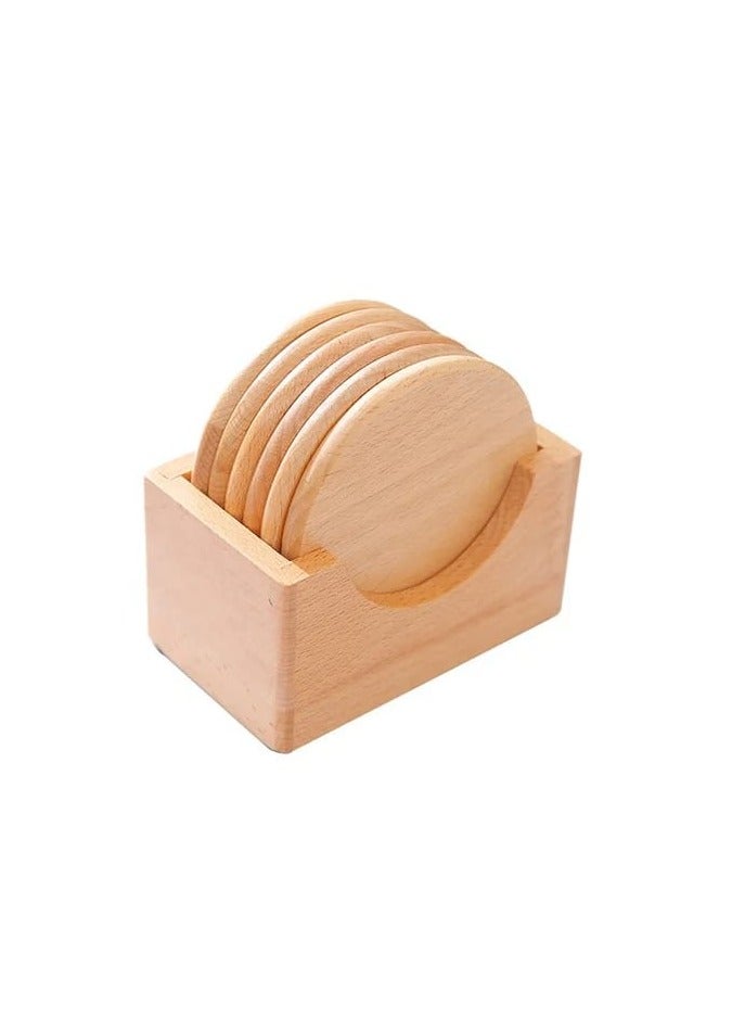 Liying Natural Wooden Coasters Set for Drinking Glasses, Tabletop Protection for Any Table Type, Set of 6 (Light Brown)  - Image 3