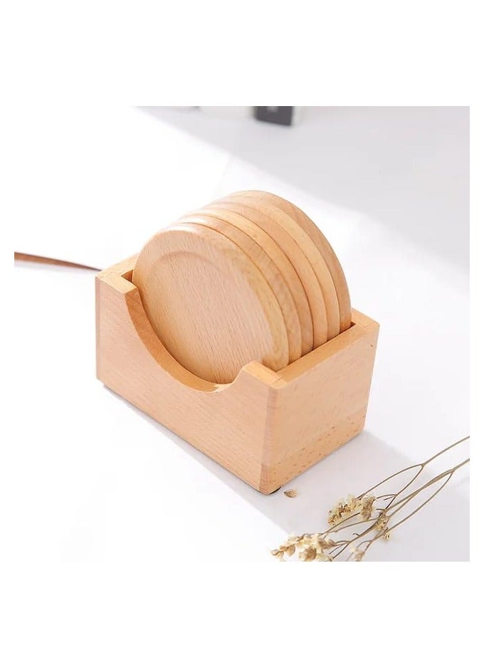 Liying Natural Wooden Coasters Set for Drinking Glasses, Tabletop Protection for Any Table Type, Set of 6 (Light Brown)  - Image 4