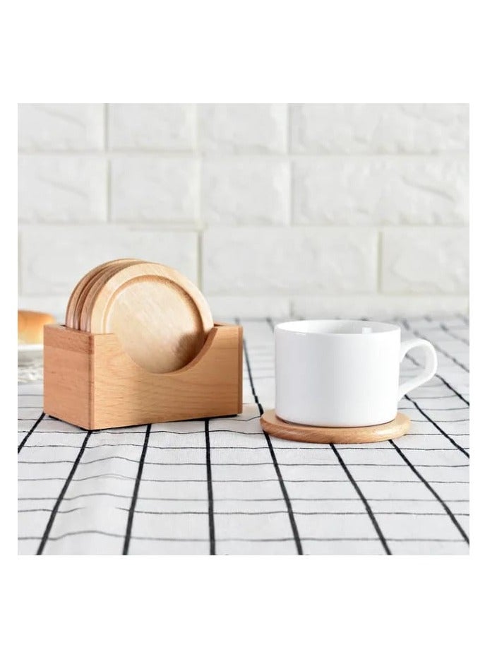 Liying Natural Wooden Coasters Set for Drinking Glasses, Tabletop Protection for Any Table Type, Set of 6 (Light Brown)  - Image 5