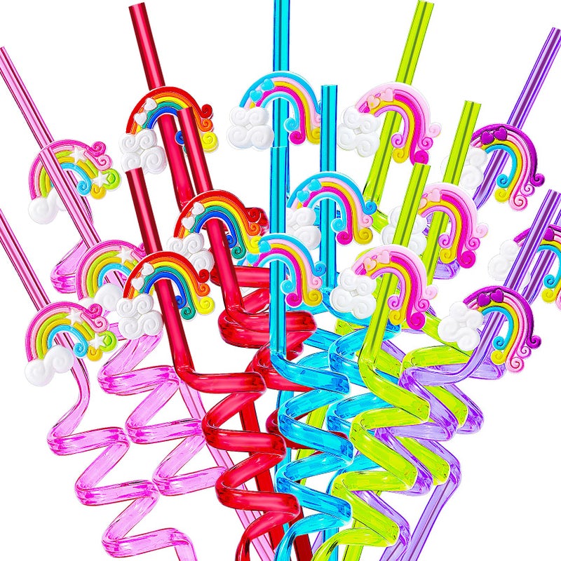 25 Reusable Colorful Rainbow Drinking Straws Fun Rainbow Cloud Birthday Party Favors for Kids