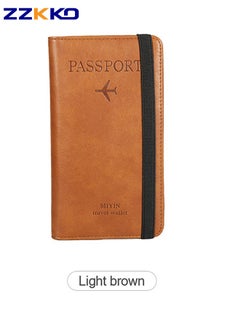 New Long RFID Travel Passport Holder Large Capacity Multifunctional Travel Document Bag With Coin Purse Brown Pu Mobile Phone Storage Bag