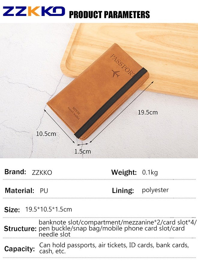 ZZKKO - New Long RFID Travel Passport Holder Large Capacity Multifunctional Travel Document Bag With Coin Purse Brown Pu Mobile Phone Storage Bag - Image 1