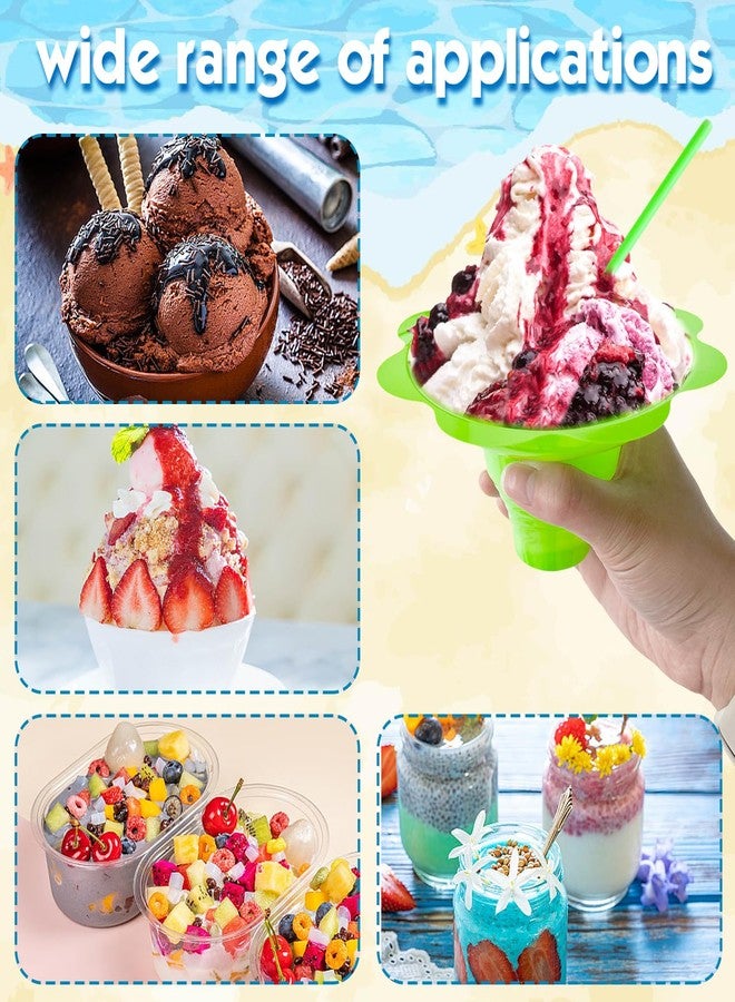 Haawooky 200Pcs 4oz Snow Cone Cups with Spoon Straws,Flower Shaped Ice Cream Snacks Cup,Colorful Reusable Plastic Bowls Easy Grip for Kids Holiday Summer Beach Party Birthday - Image 3