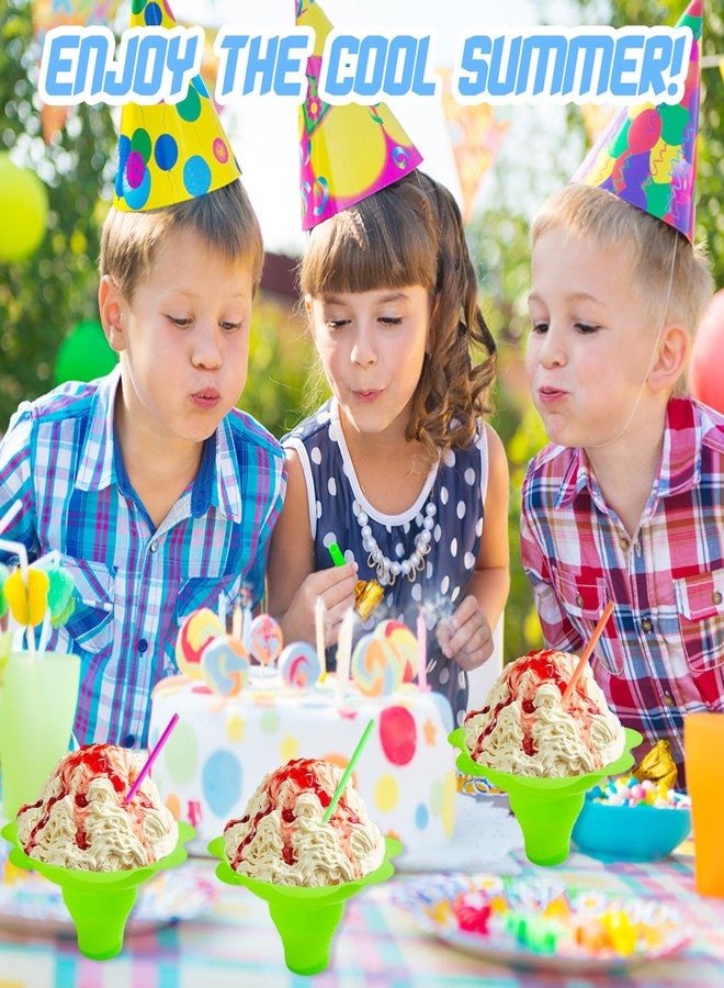 Haawooky 200Pcs 4oz Snow Cone Cups with Spoon Straws,Flower Shaped Ice Cream Snacks Cup,Colorful Reusable Plastic Bowls Easy Grip for Kids Holiday Summer Beach Party Birthday - Image 4