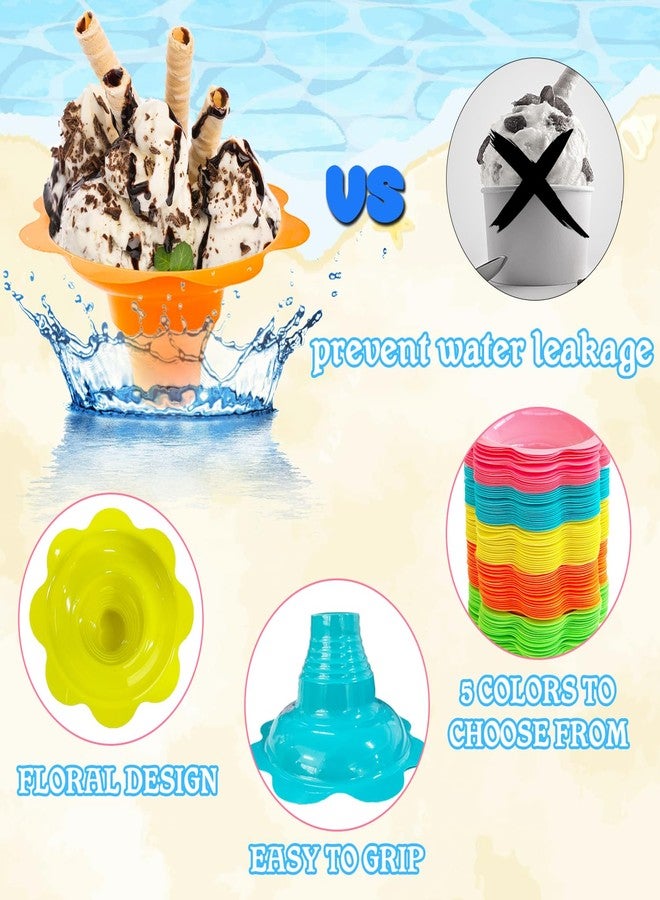Haawooky 200Pcs 4oz Snow Cone Cups with Spoon Straws,Flower Shaped Ice Cream Snacks Cup,Colorful Reusable Plastic Bowls Easy Grip for Kids Holiday Summer Beach Party Birthday - Image 5