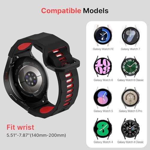 Fullmosa No Gap Strap Compatible with Samsung Galaxy Watch 7/6/5/4 Band 40mm 44mm/5 Pro 45mm/6 Classic 43mm 47mm/4 Classic 42mm 46mm/Active 2, 20mm Soft Silicone Sport Band for Women,20mm Black/Red - Image 2