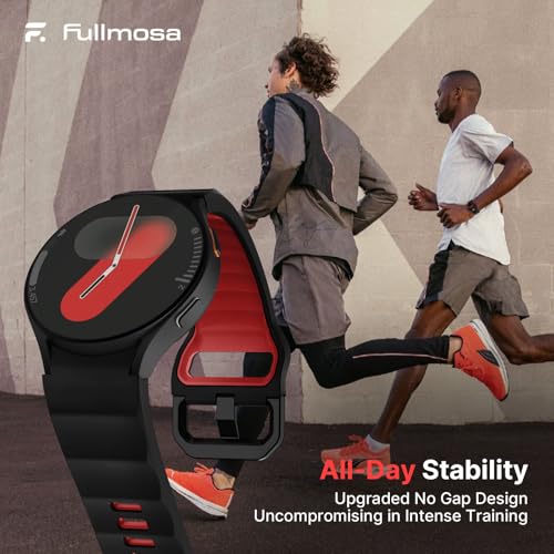 Fullmosa No Gap Strap Compatible with Samsung Galaxy Watch 7/6/5/4 Band 40mm 44mm/5 Pro 45mm/6 Classic 43mm 47mm/4 Classic 42mm 46mm/Active 2, 20mm Soft Silicone Sport Band for Women,20mm Black/Red - Image 5