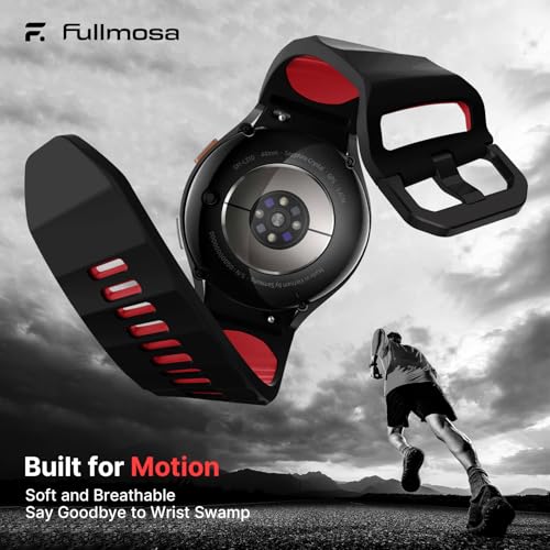 Fullmosa No Gap Strap Compatible with Samsung Galaxy Watch 7/6/5/4 Band 40mm 44mm/5 Pro 45mm/6 Classic 43mm 47mm/4 Classic 42mm 46mm/Active 2, 20mm Soft Silicone Sport Band for Women,20mm Black/Red - Image 4