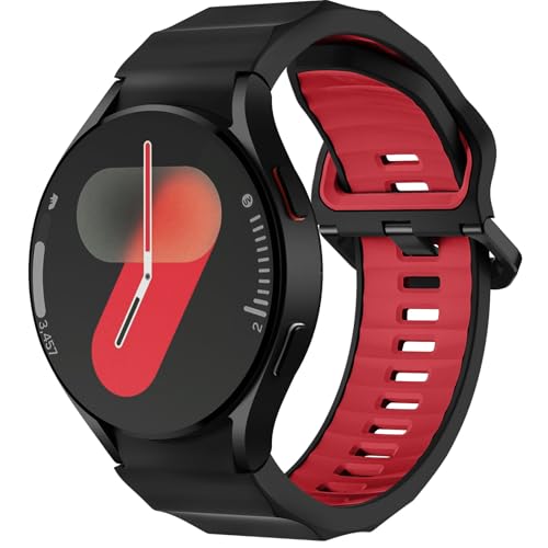 Fullmosa No Gap Strap Compatible with Samsung Galaxy Watch 7/6/5/4 Band 40mm 44mm/5 Pro 45mm/6 Classic 43mm 47mm/4 Classic 42mm 46mm/Active 2, 20mm Soft Silicone Sport Band for Women,20mm Black/Red - Image 1