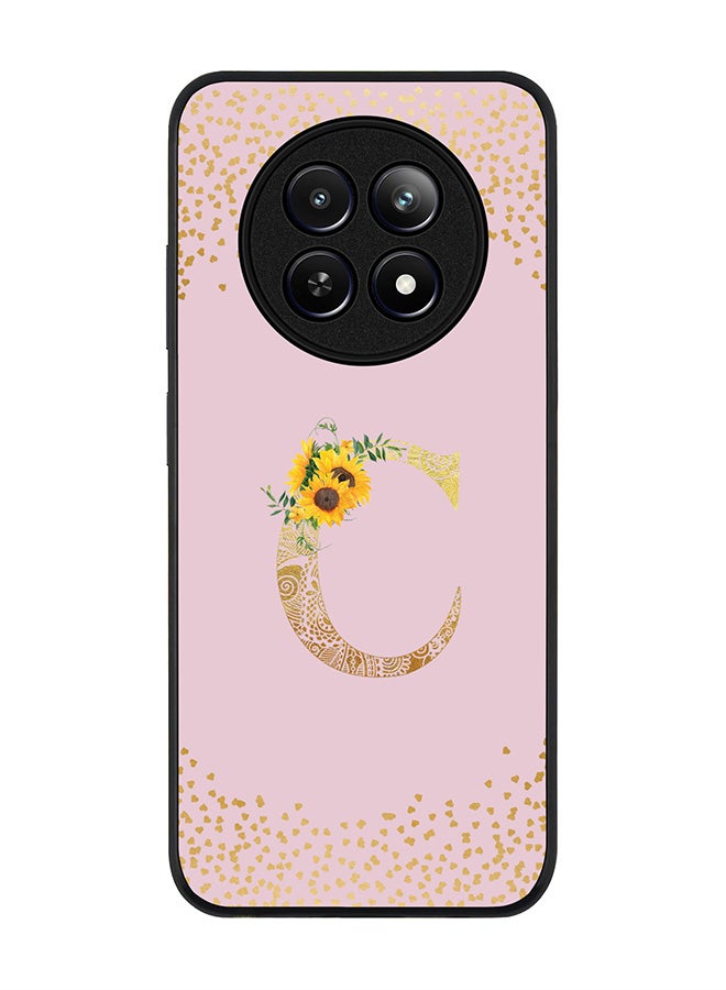 Stylizedd Rugged Black edge case for Realme 12 / Realme 12x, Slim fit Case Flexible Cover - Custom Monogram Initial Letter Floral Pattern Alphabet - C (Pink ) - Image 1