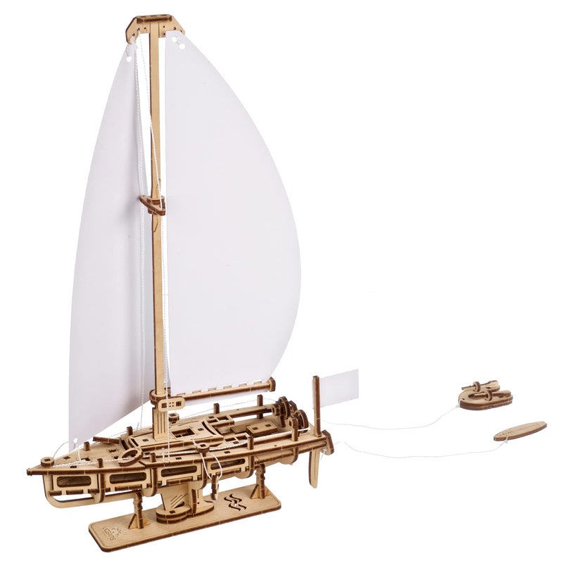 UGEARS Ocean Beauty Yacht 3D Wooden Puzzles for Adults Mechanical Wooden Model Kits for Adults to Build DIY Puzzle Boat with Paper Sails Brain Teaser Building Set 3D Puzzle - Image 3