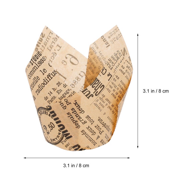 50 Pcs Greaseproof Paper Muffin Cups Coffee Color Newspaper Pattern For Home Baking - Image 3