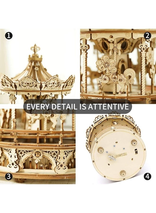 RoWood Rowood Music Box 3D Puzzles for Adults, Mechanical DIY Wooden Toys, Gifts on Birthday/Valentine's Day/Christmas - Romantic Carousel  - Image 4