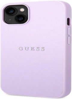 GUESS Saffiano Metal Logo Stripes Etui iPhone 14 Plus (liliowy)
