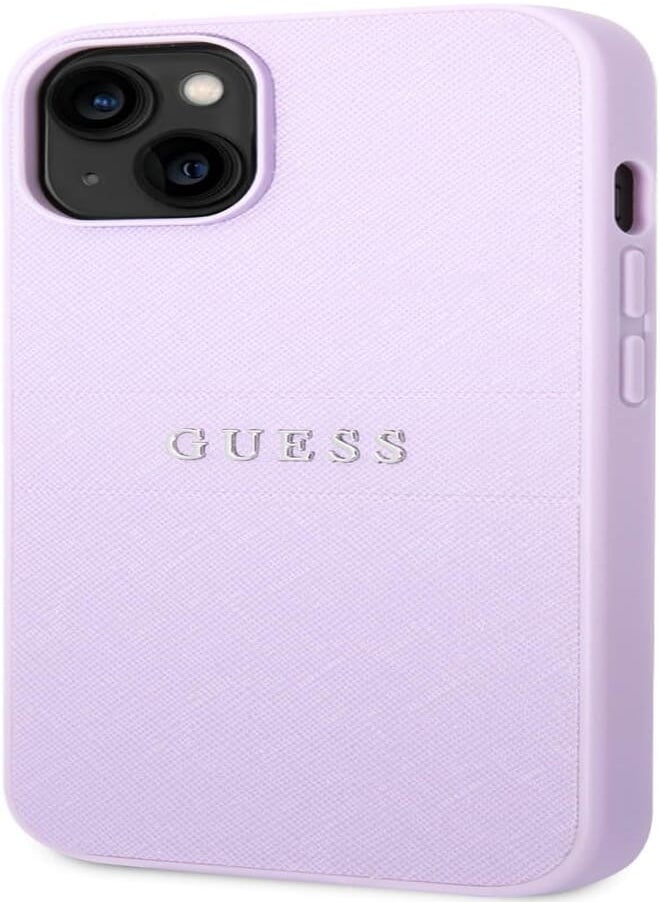 GUESS - GUESS Saffiano Metal Logo Stripes Etui iPhone 14 Plus (liliowy) - Image 1