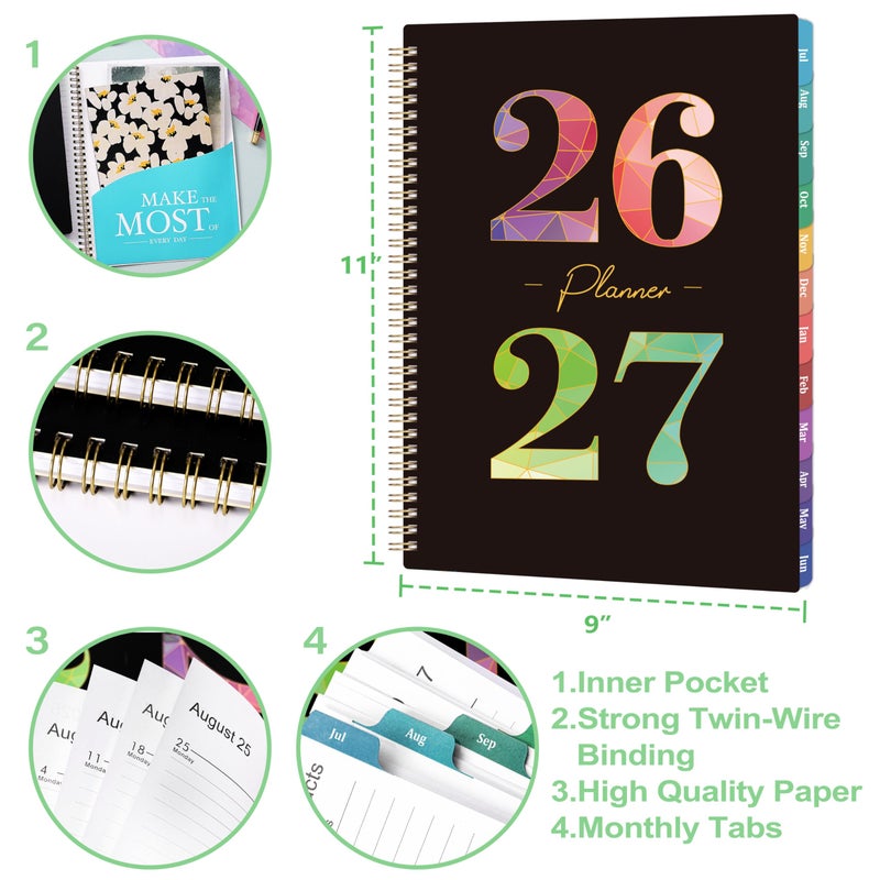 Lortarl Planner 2026-2027 - Academic Planner 2026-2027 Weekly and Monthly from July 2026 to June 2027, 9" x 11" with Inner Pocket, Colorful Coated Tabs - Image 5