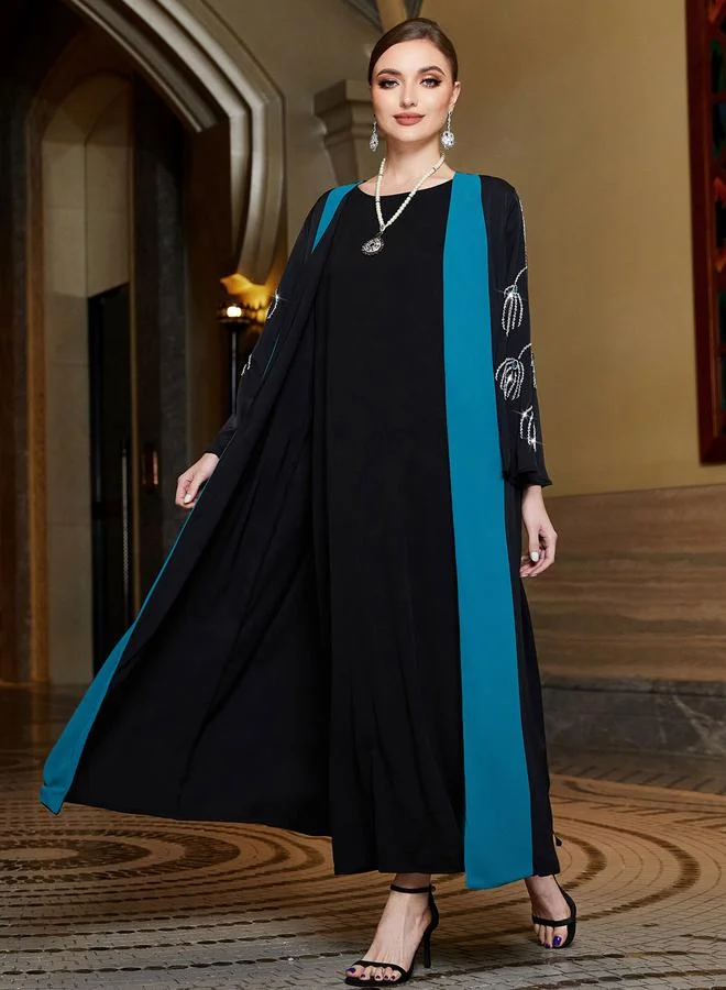 تايك تو Women Color Block Rhinestone Embellished Abaya