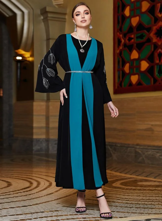 تايك تو Women Color Block Rhinestone Embellished Abaya